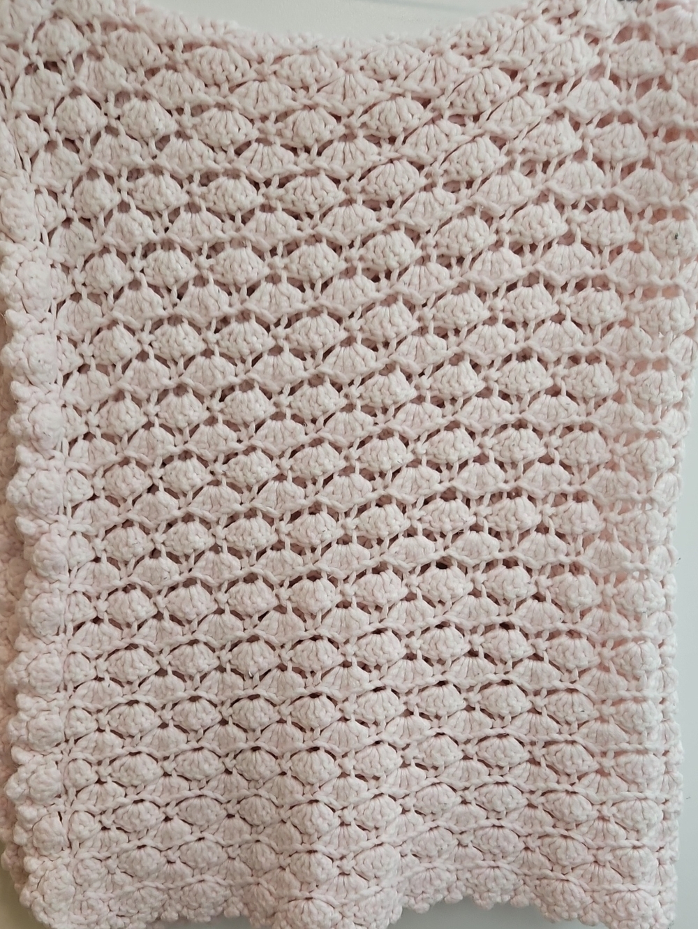 Pale Pink Hand Knitted Crochet Baby Blanket